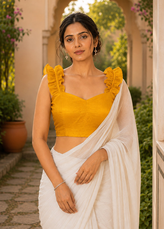 Yellow Square Neck Designer Blouse