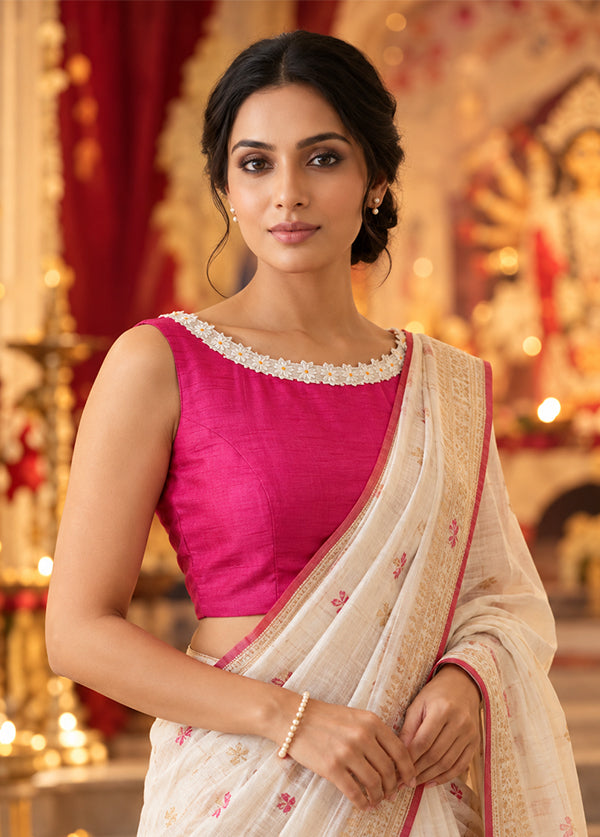 Rani Pink Boat Neck Designer Blouse