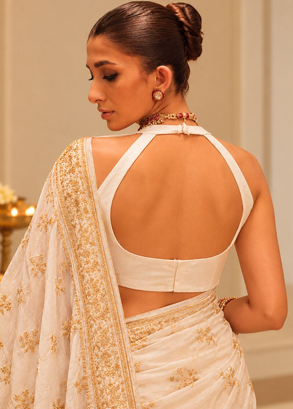 White Halter Neck Designer Blouse