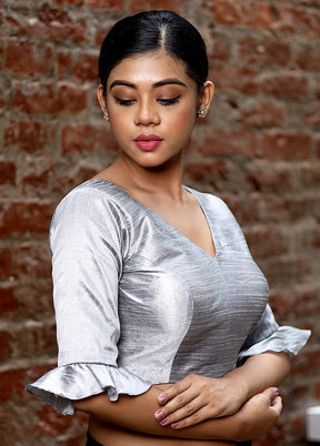 Grey Dupion Silk Designer Blouse - Indian Silk House Agencies