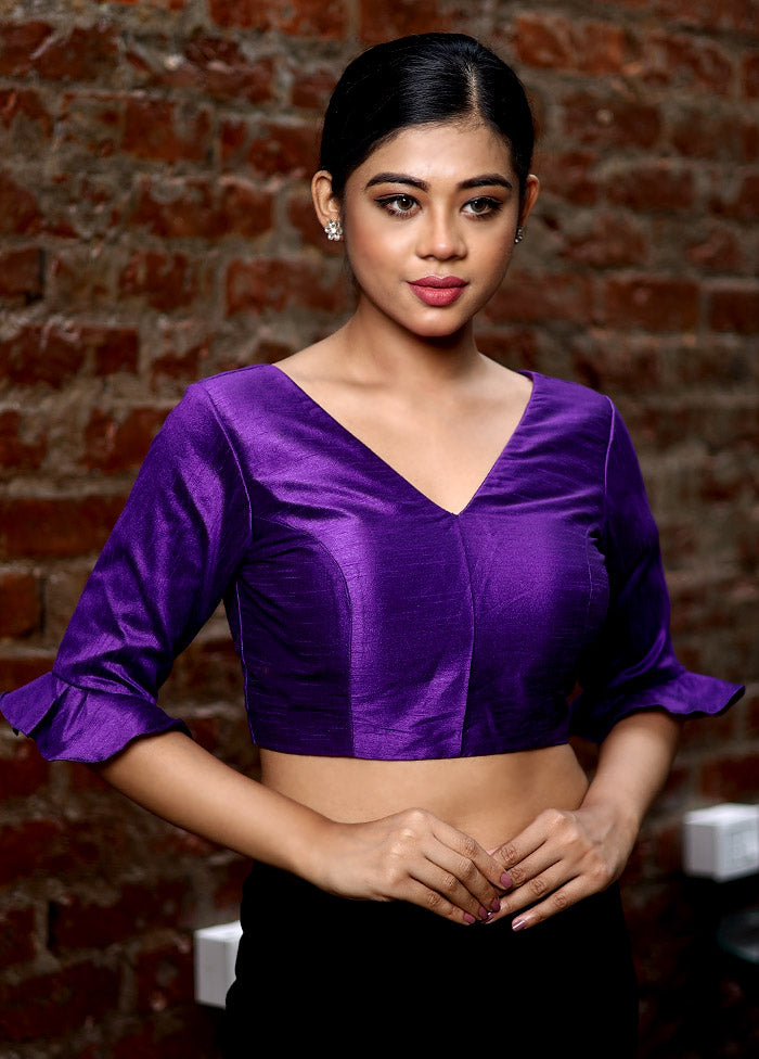 Purple Dupion Silk Designer Blouse - Indian Silk House Agencies