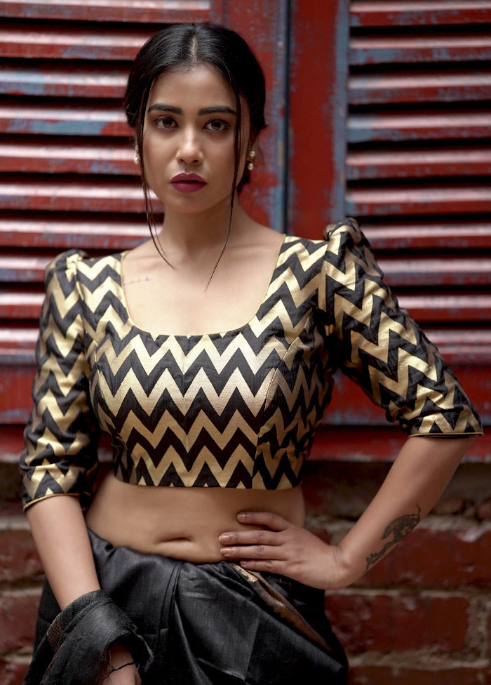Black Brocade Designer Blouse - Indian Silk House Agencies