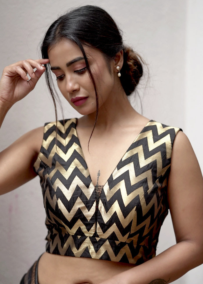 Black Brocade Designer Blouse - Indian Silk House Agencies