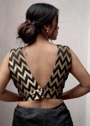 Black Brocade Designer Blouse - Indian Silk House Agencies