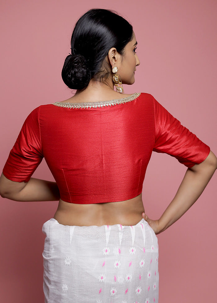Red Dupion Silk Designer Blouse - Indian Silk House Agencies