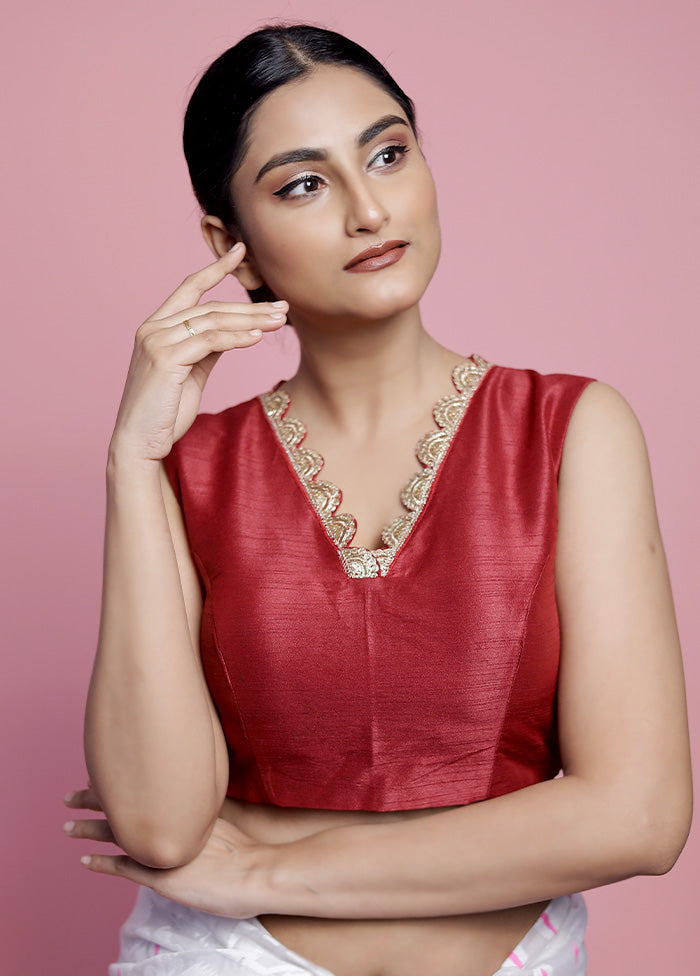Maroon Dupion Silk Designer Blouse - Indian Silk House Agencies