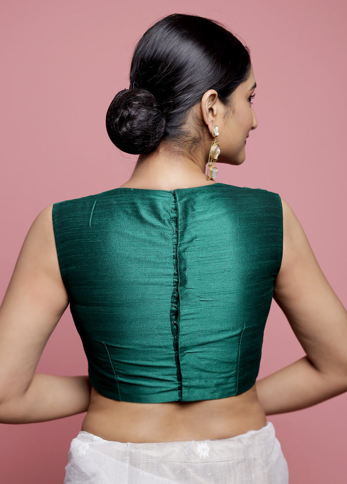 Green Dupion Silk Designer Blouse - Indian Silk House Agencies