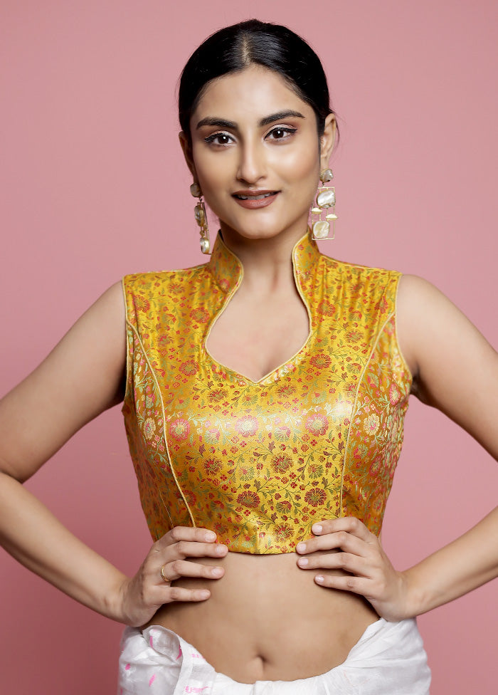 Yellow Brocade Designer Blouse - Indian Silk House Agencies
