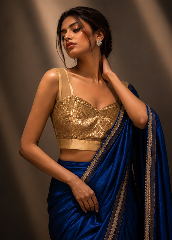 Gold Sweetheart Neck Designer Blouse