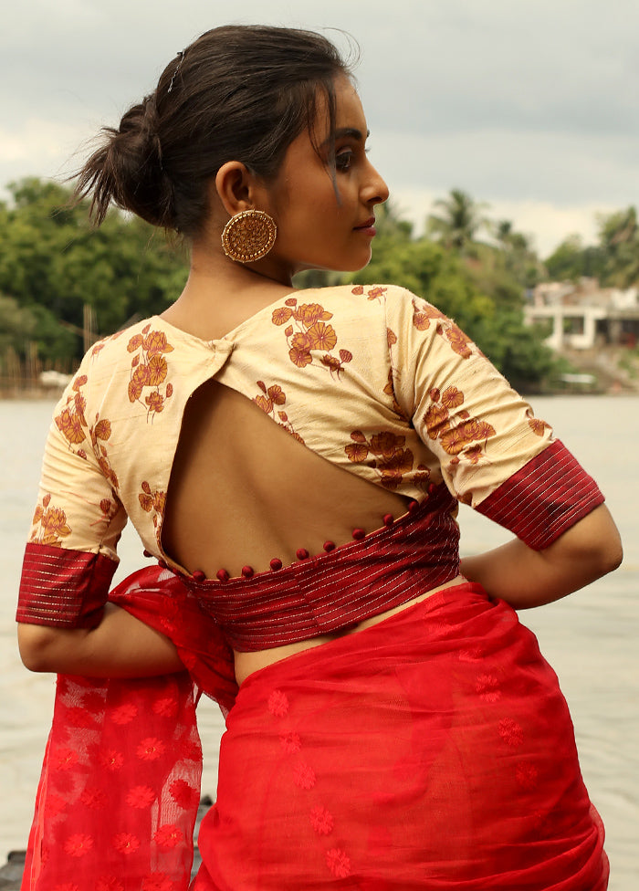 Beige Pure Cotton Designer Blouse - Indian Silk House Agencies