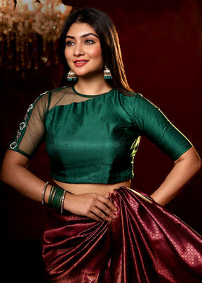 Green Solid Silk Designer Blouse - Indian Silk House Agencies