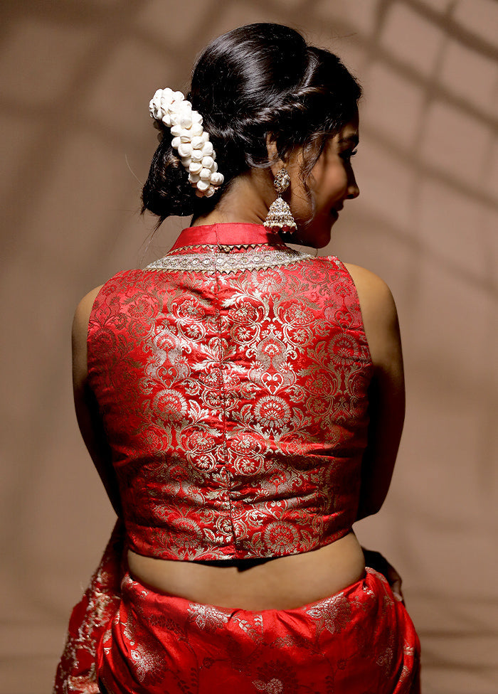 Red Brocade Designer Blouse - Indian Silk House Agencies