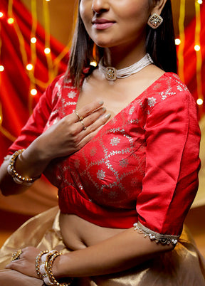 Red Brocade Designer Blouse - Indian Silk House Agencies