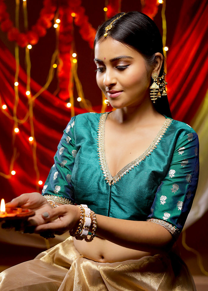Green Brocade Designer Blouse - Indian Silk House Agencies