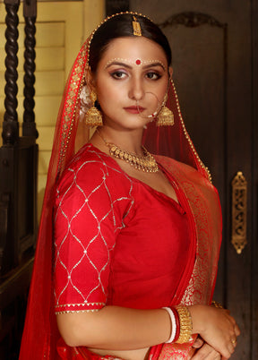 Red Dupion Silk Designer Blouse - Indian Silk House Agencies