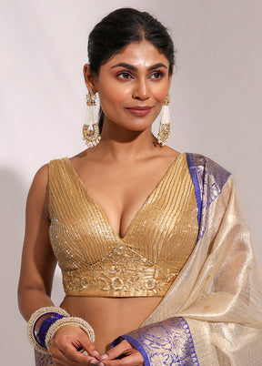 Gold  V Neck Designer Blouse