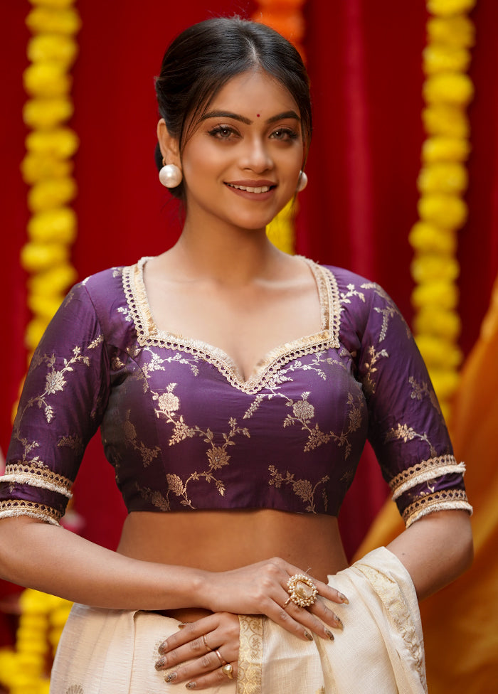 Purple Brocade Designer Blouse - Indian Silk House Agencies