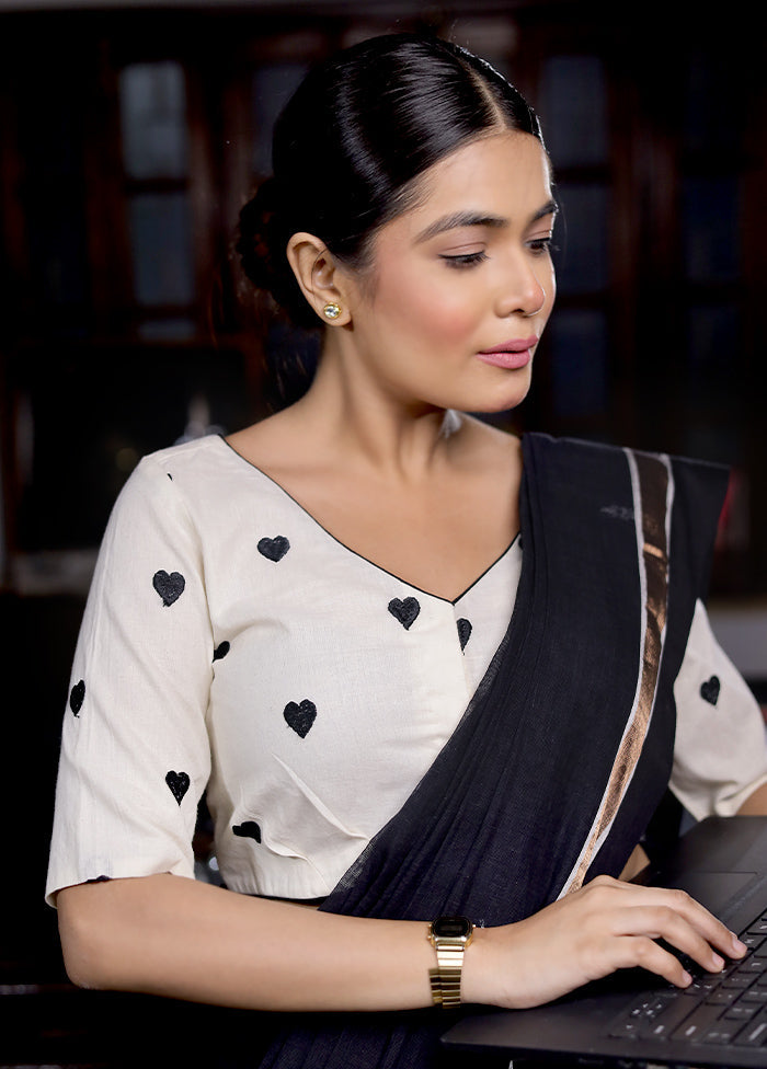 Black Cotton Silk Designer Blouse - Indian Silk House Agencies
