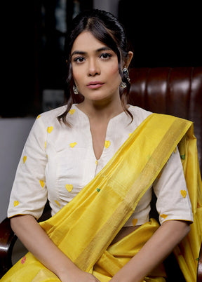 Yellow Cotton Silk Designer Blouse - Indian Silk House Agencies