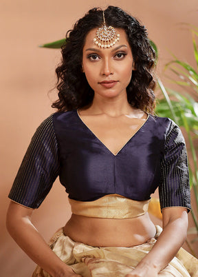 Navy Blue Silk Designer Blouse