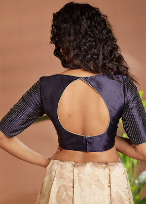 Navy Blue Silk Designer Blouse