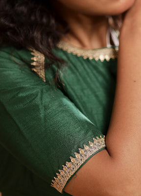 Bottle Green Dola Silk Designer Blouse