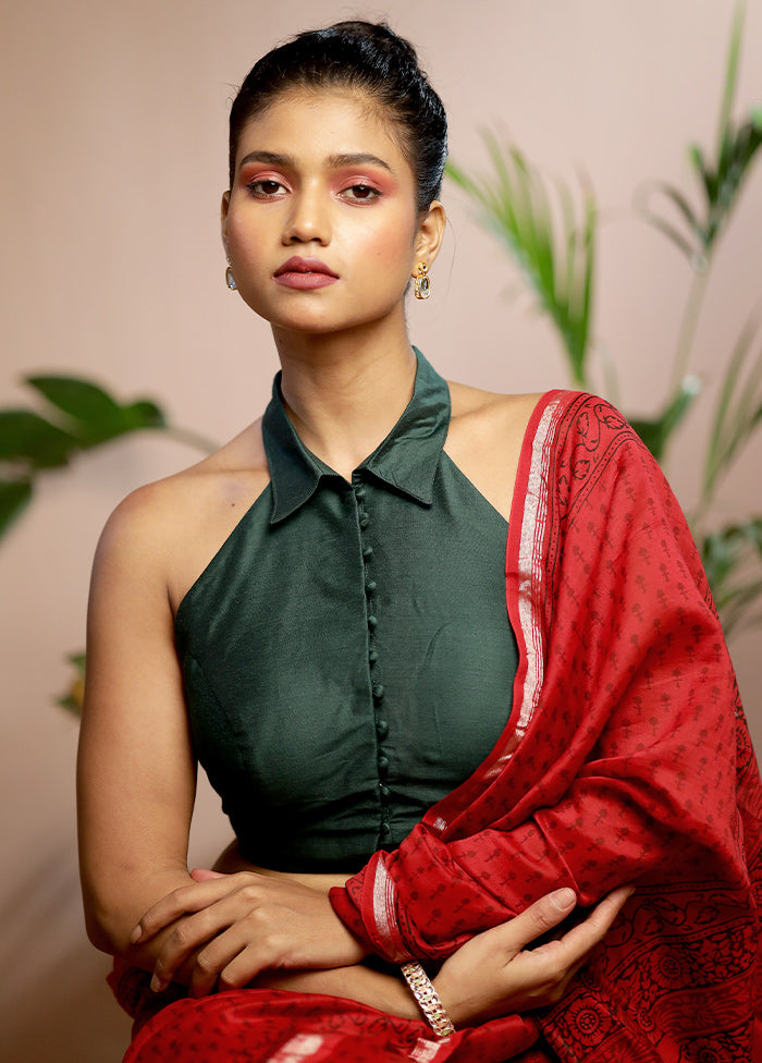 Bottle Green Cotton Silk Designer Blouse