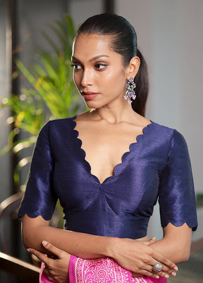 Navy Blue Dupion Silk Designer Blouse