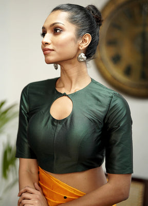 Bottle Green Blended Silk Designer Blouse