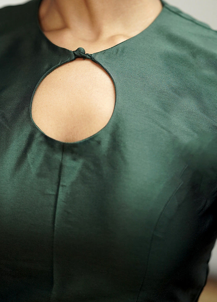 Bottle Green Blended Silk Designer Blouse
