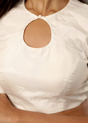 White Blended Silk Designer Blouse