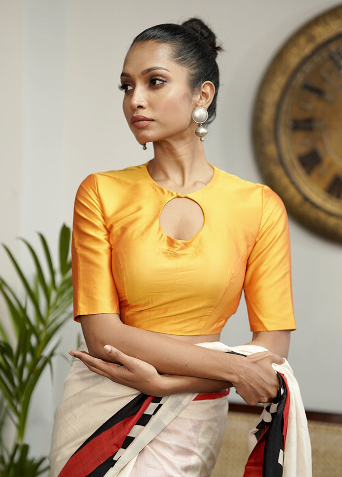 Yellow Blended Silk Designer Blouse