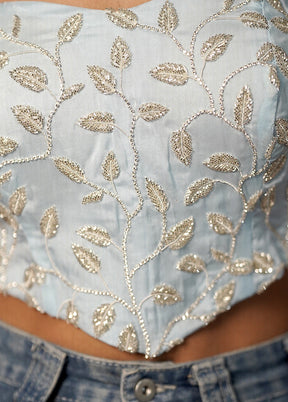 Powder Blue Organza Designer Blouse