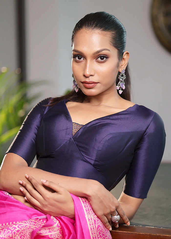 Navy Blue Silk Designer Blouse