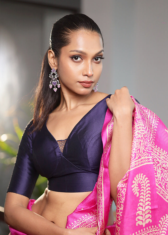 Navy Blue Silk Designer Blouse