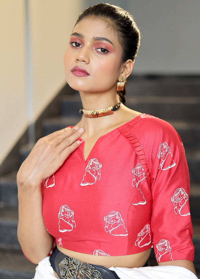 Red Cotton Silk Designer Blouse