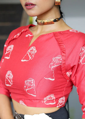Red Cotton Silk Designer Blouse
