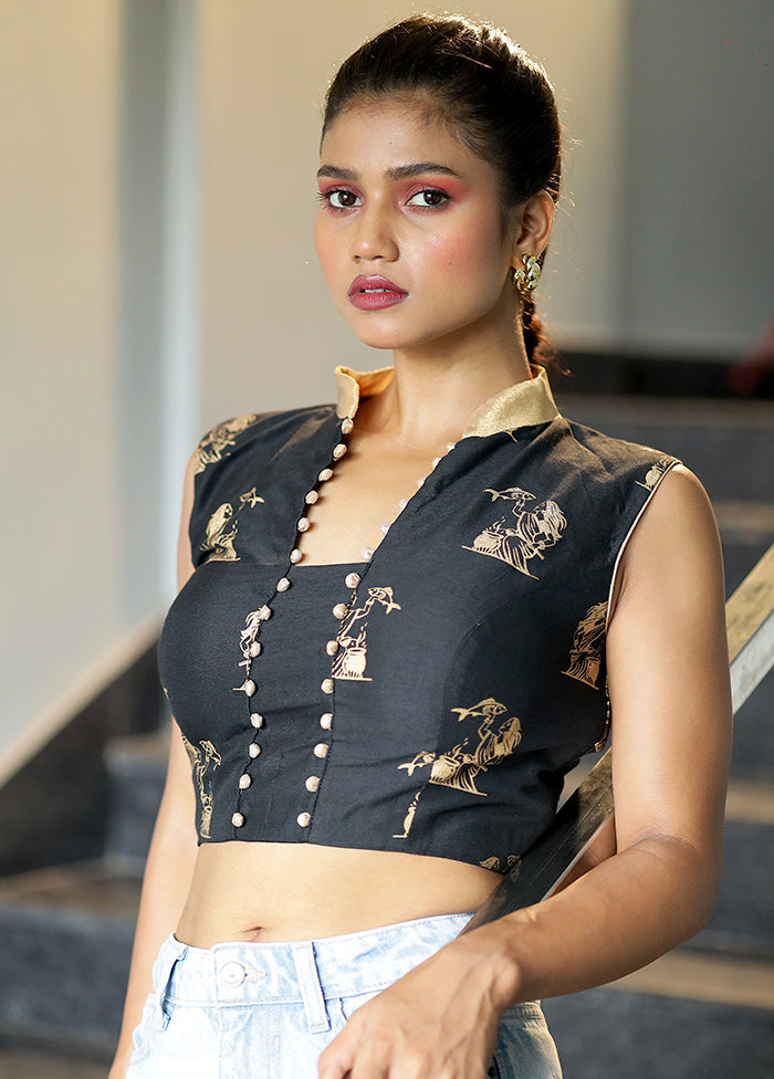 Black Cotton Silk Designer Blouse