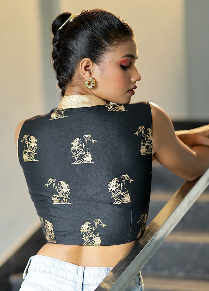 Black Cotton Silk Designer Blouse