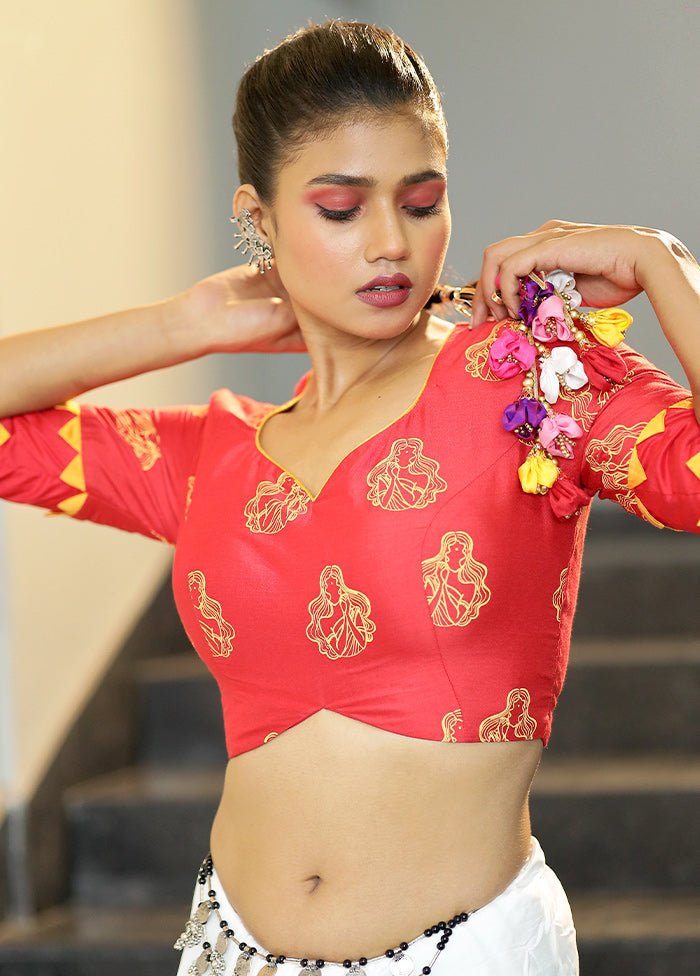 Red Cotton Silk Designer Blouse