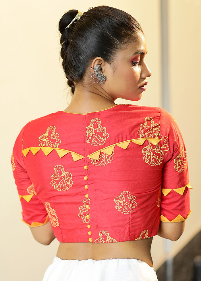 Red Cotton Silk Designer Blouse