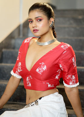 Red Cotton Silk Designer Blouse