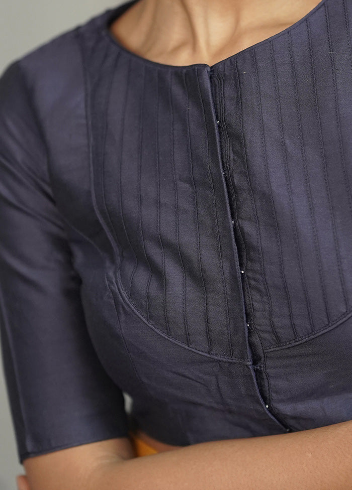 Navy Blue Cotton Silk Designer Blouse