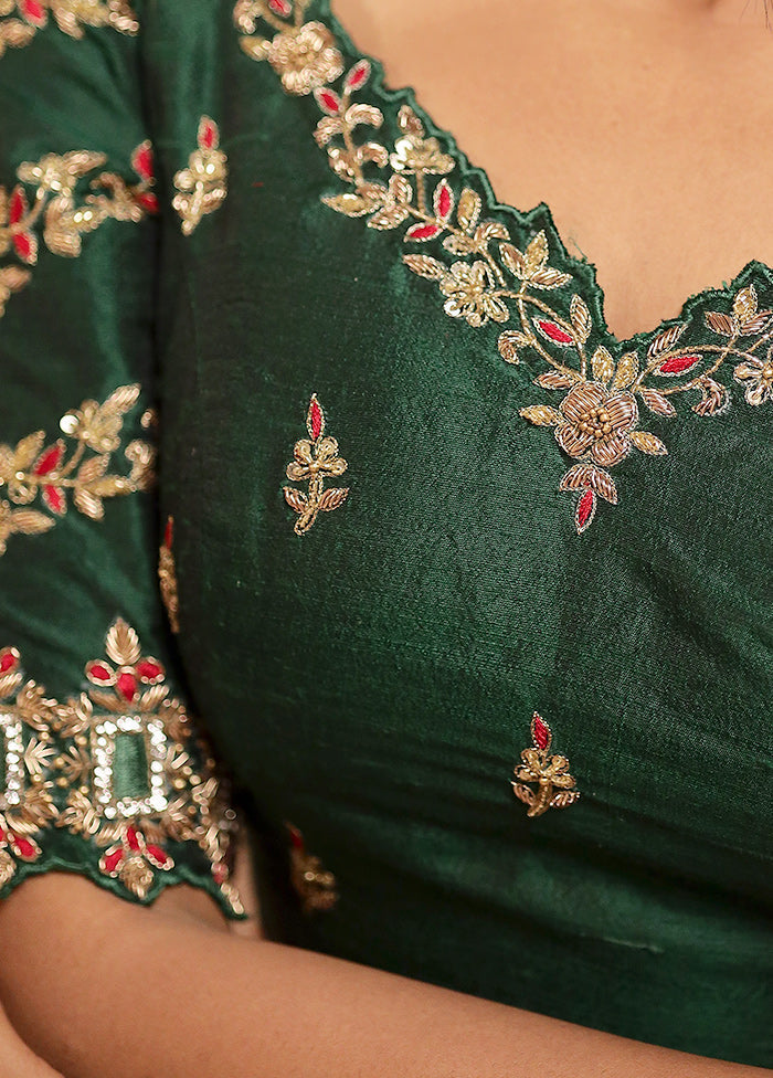 Bottle Green Silk Designer Blouse