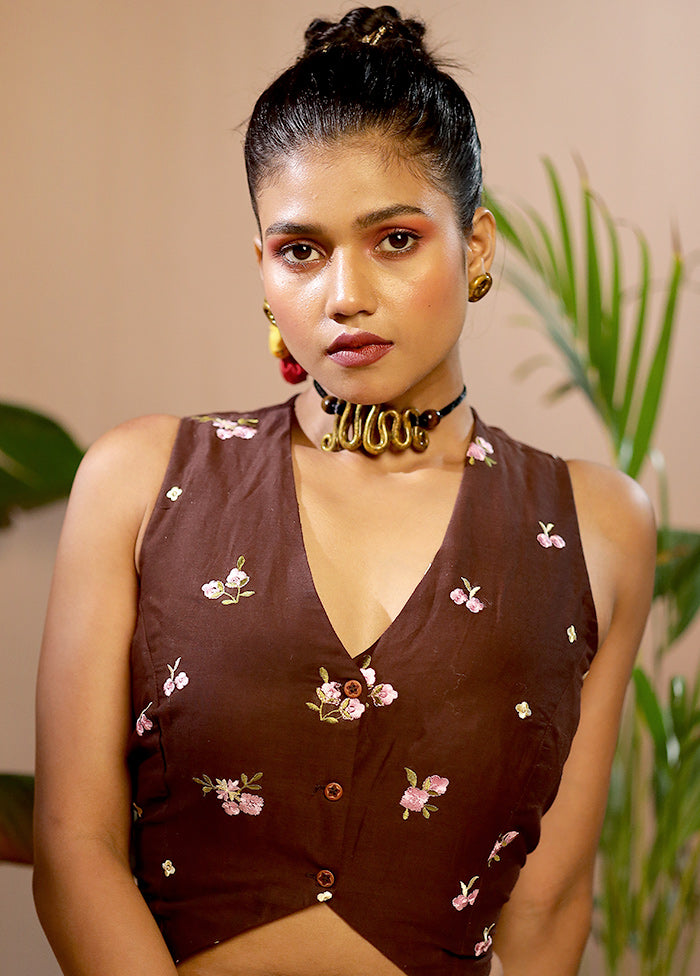 Brown Cotton Designer Blouse