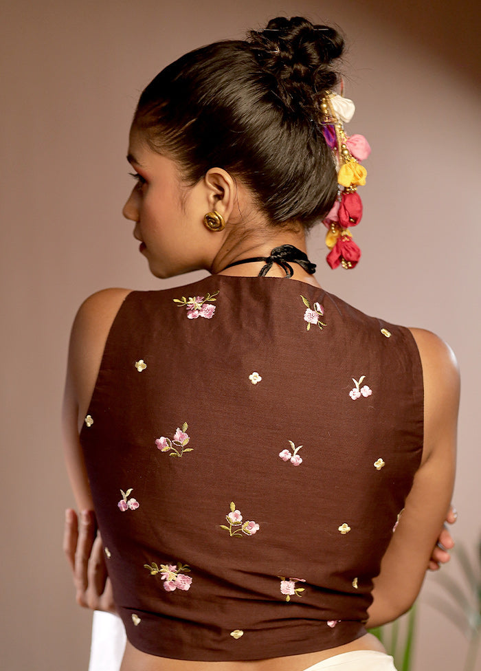 Brown Cotton Designer Blouse