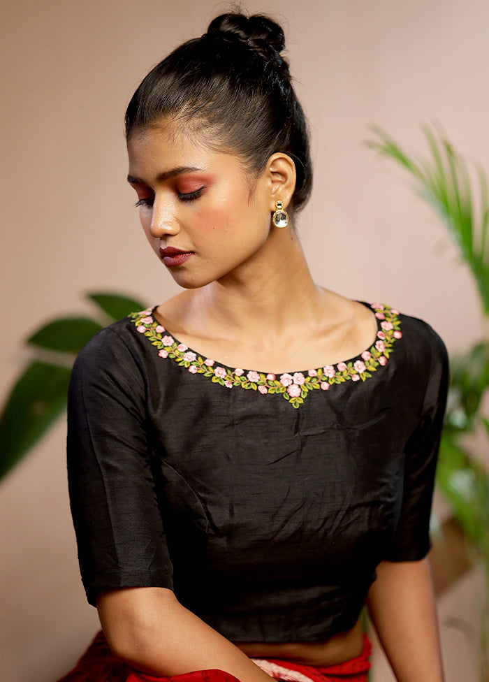 Black Cotton Silk Designer Blouse