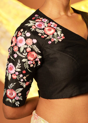 Black V Neck Designer Blouse Piece