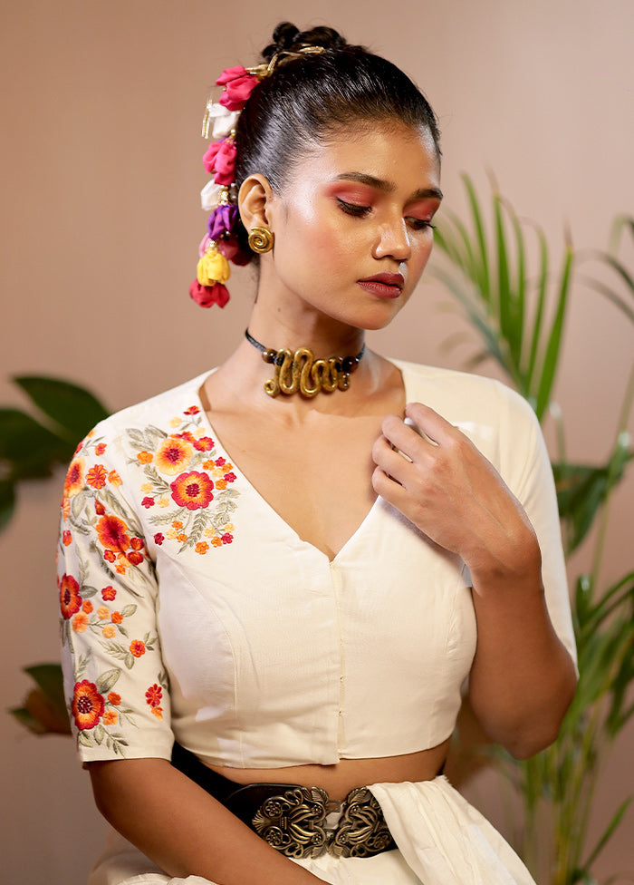 Cream Dola Silk Designer Blouse