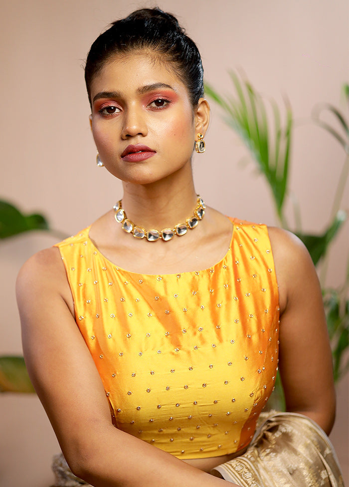 Yellow Blended Silk Designer Blouse